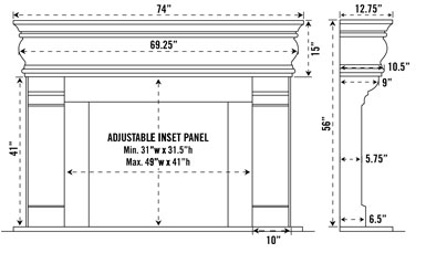 1106.556 stone fireplace mantel spec sheet