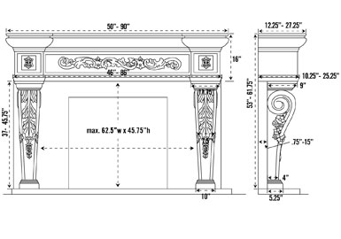 1145.534 stone fireplace mantel spec sheet
