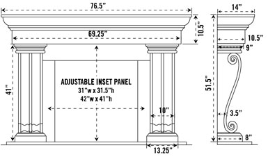 1147.536 stone fireplace mantel spec sheet